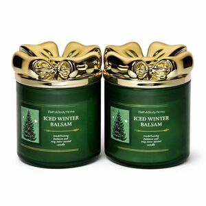 Bath & Body Works ICED WINTER BALSAM 3-Wick Candle Lot of 2 Limited BOW Lids NEW